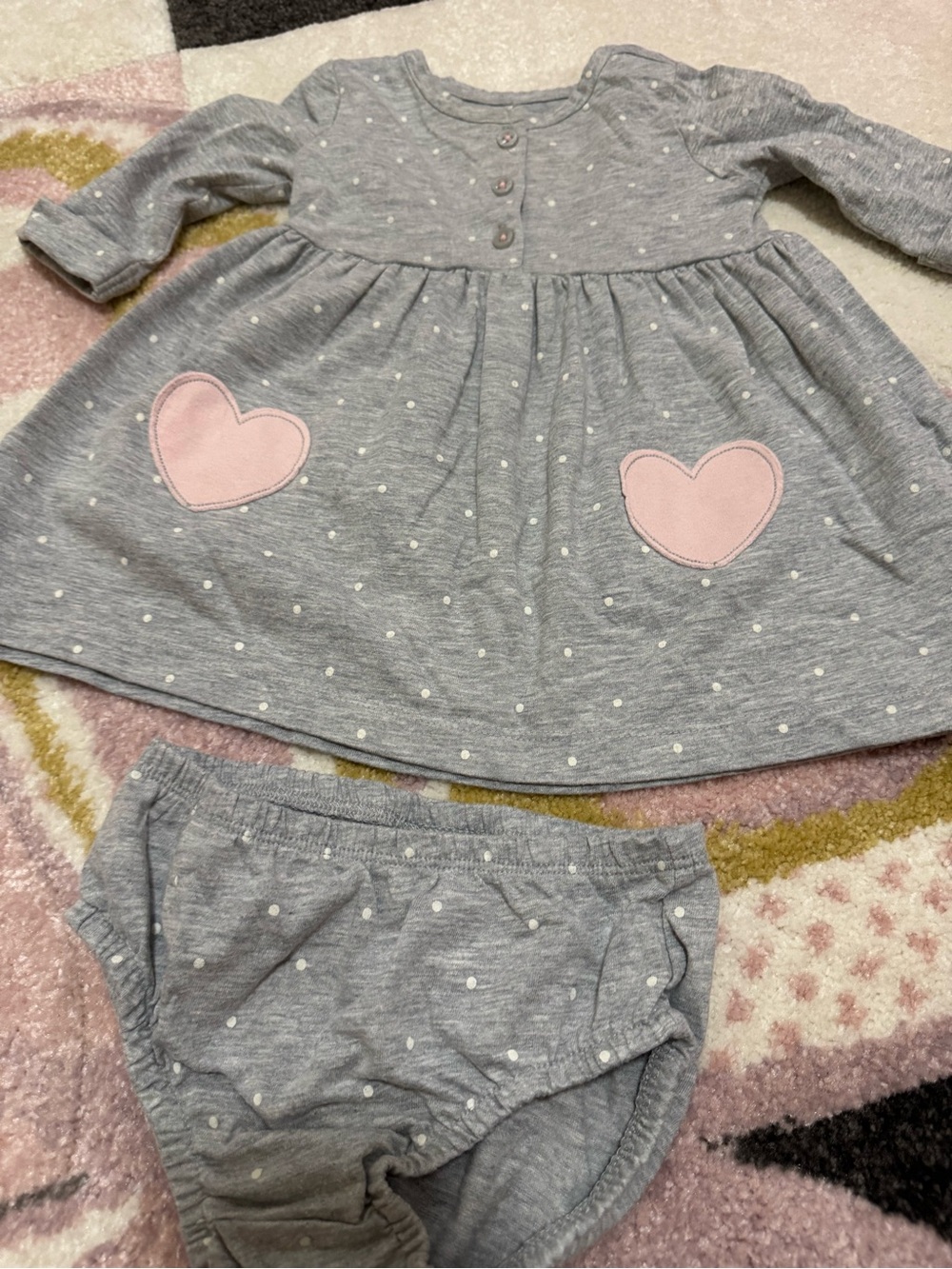 5 Carter's/ Rabbit Bear Floral & Ribbed Ruffle Dress Set - Pink, Brown, Rust - Picture 9 of 10